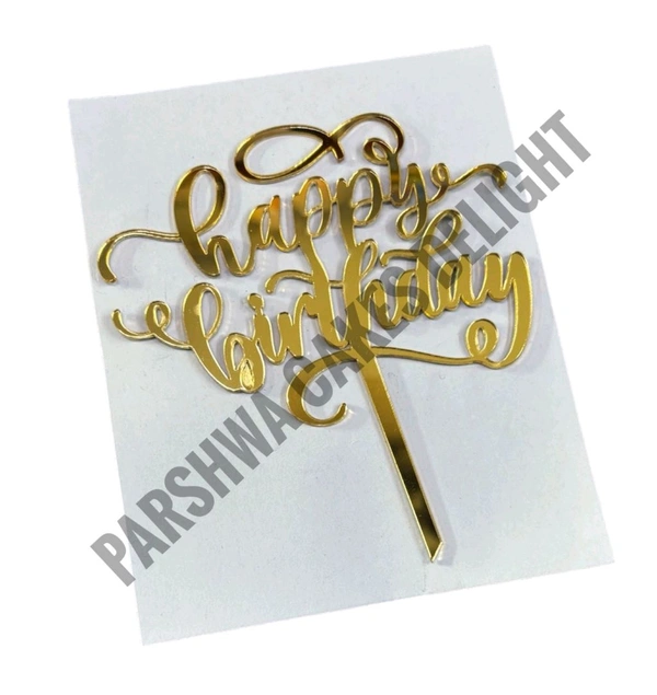 ACRYLIC TOPPER Happy Birthday - Gold, 133, 5 Inches