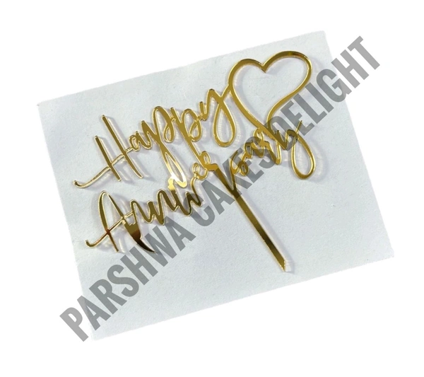 ACRYLIC TOPPERS Happy Anniversary - 47, Gold, 5 Inches