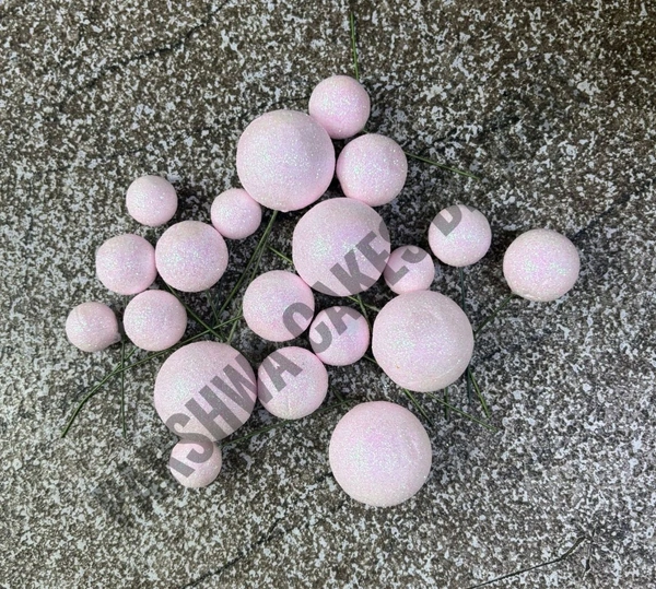 IMPORTED FAUX BALLS - Glitter Baby Pink, 2Cm - 2.5Cm - 3Cm - 4Cm