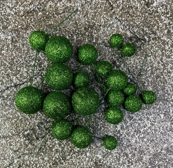 IMPORTED FAUX BALLS - Glitter Parrot Green, 2Cm - 2.5Cm - 3Cm - 4Cm