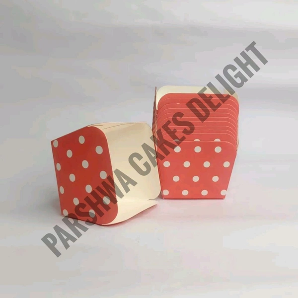 Square Cupcake Cups - 12 Pcs Pack, Red Polka Dot