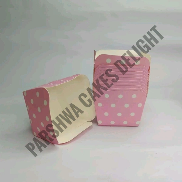 Square Cupcake Cups - 12 Pcs Pack, Pink Polka Dot