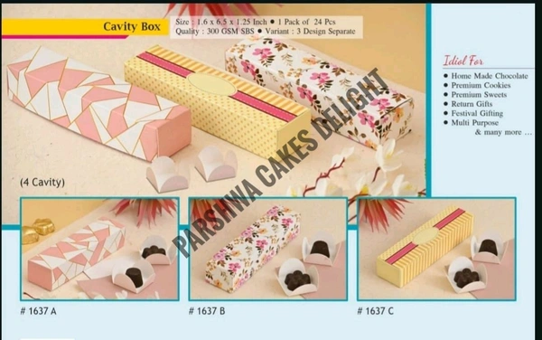 Chocolate Cavity Box - 12 Pcs Pack, 4 Cavity, Delight 1 Mix Design