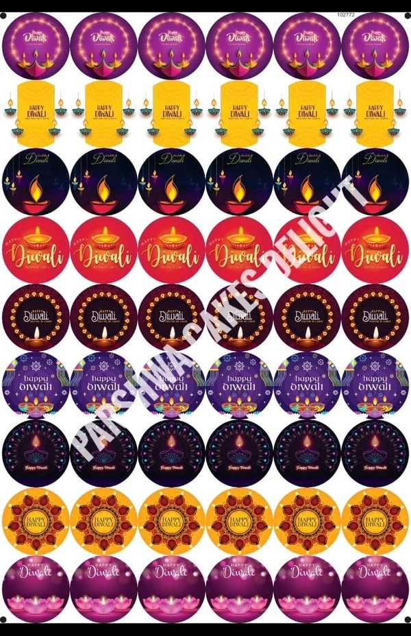 Happy Diwali Circle Sticker Sheet - 2 Inches, 54 Stickers