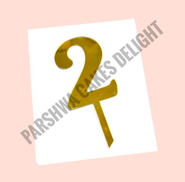 Acrylic Number Topper Without Crown  - Gold, No 2