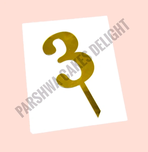 Acrylic Number Topper Without Crown  - Gold, No 3