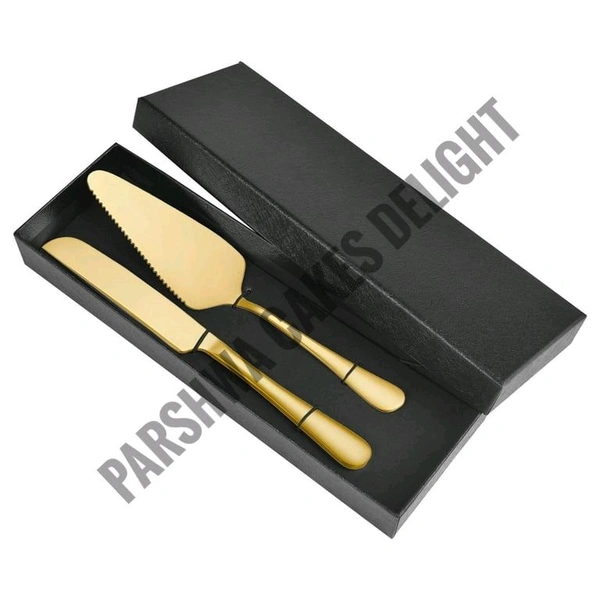 Gold Wedding Knife and Pastry Lifter - Set Of 2 Pcs