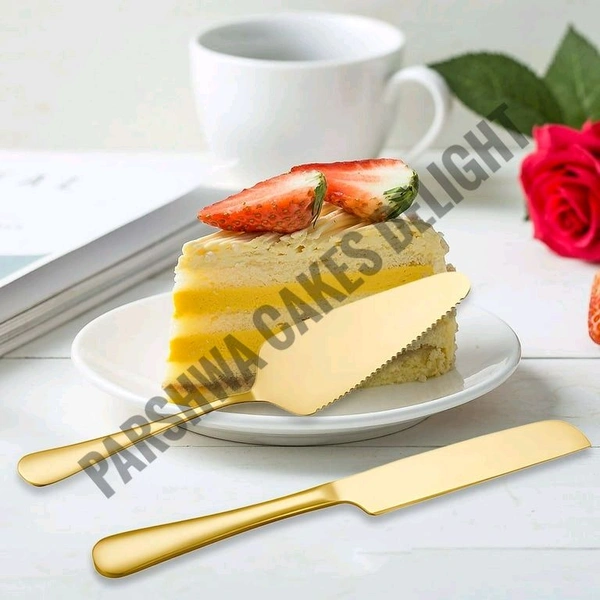 Gold Wedding Knife and Pastry Lifter - Set Of 2 Pcs