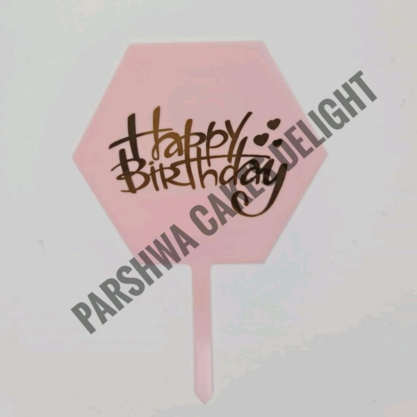 Happy Birthday Hexagon Topper - Pink, 10 Pcs Pack