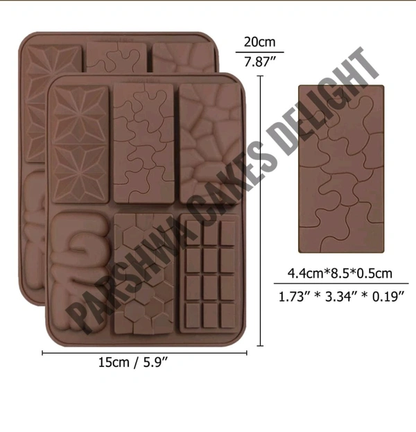 6 In 1 Silicone Chocolate Bar Mould  - 1 Pc