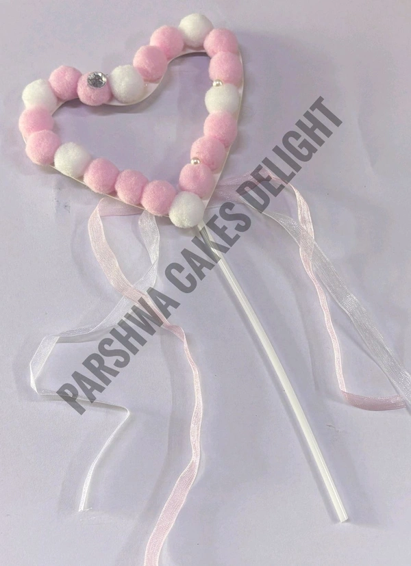 Heart Pom Pom Topper - Pink, 1 Pc