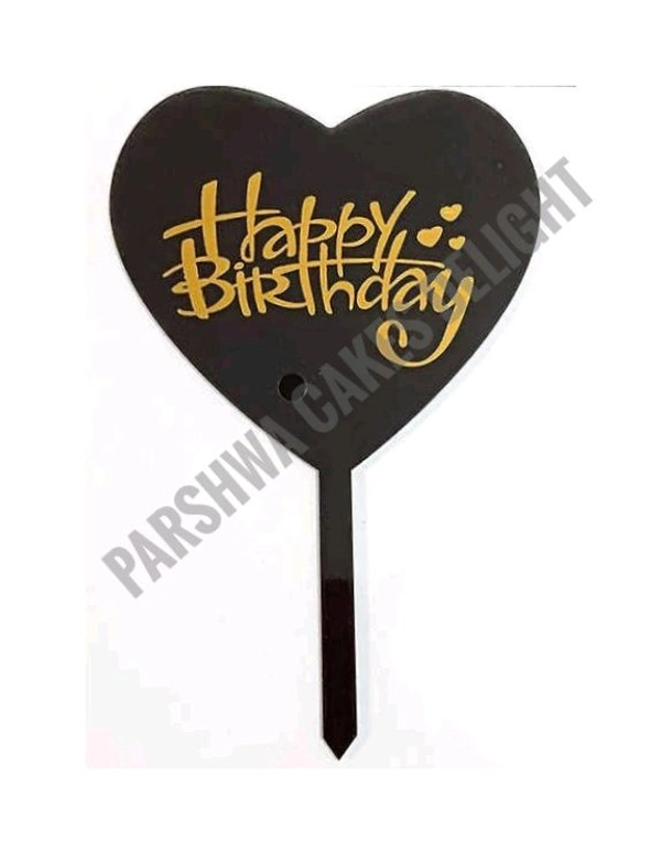 Happy Birthday Heart Topper - 10 Pcs Pack, Black