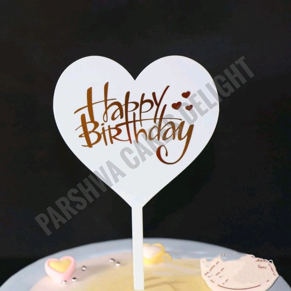 Happy Birthday Heart Topper - White, 10 Pcs Pack
