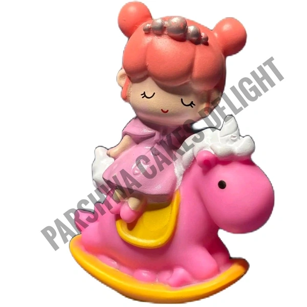 Doll on Pink Horse Toy Topper - 1 Pc