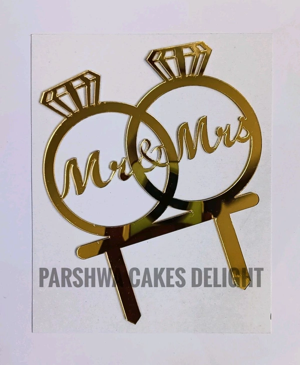 ACRYLIC TOPPER N - 211 Ring Mr & Mrs, Gold, 5 Inches