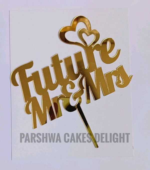 ACRYLIC TOPPER N - 214 Future Mr & Mrs, Gold, 5 Inches