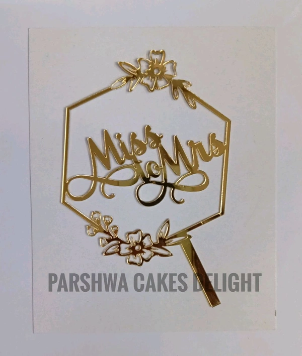 ACRYLIC TOPPER N - 215 Miss To Mrs, Gold, 5 Inches
