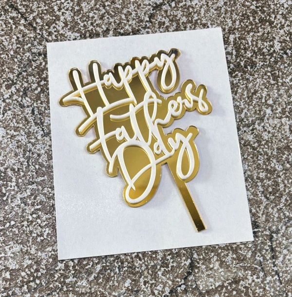 Gold & White Happy Father's Day Topper  - 5 Inches, 1 Pc