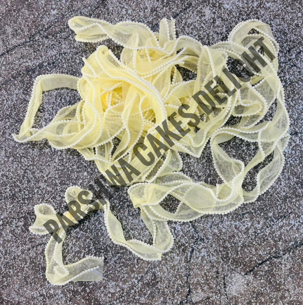 Pearl Organza Ribbon  - Delight 5, Yellow, 3 Mtr