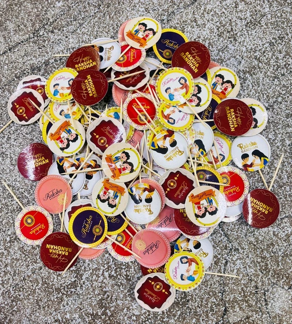 Happy Rakshabandhan Paper Topper  - 100 Pcs Pack, Mix Design