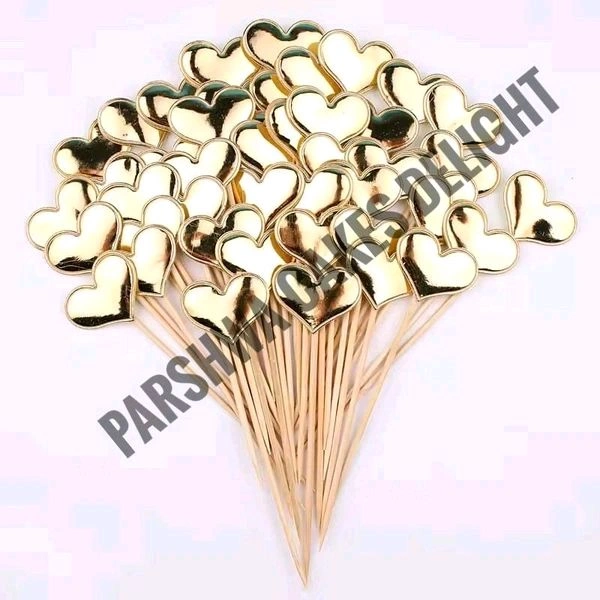 Heart Stick Topper  - Gold, 10 Pcs Pack