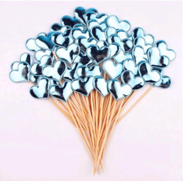 Heart Stick Topper  - Blue, 10 Pcs Pack