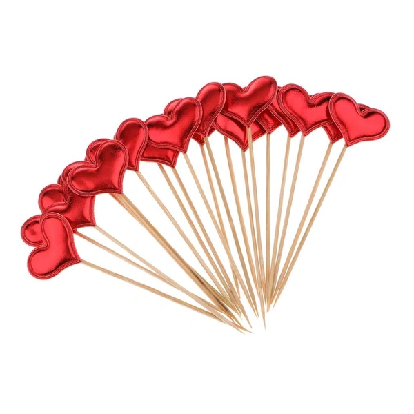 Heart Stick Topper  - Red, 10 Pcs Pack