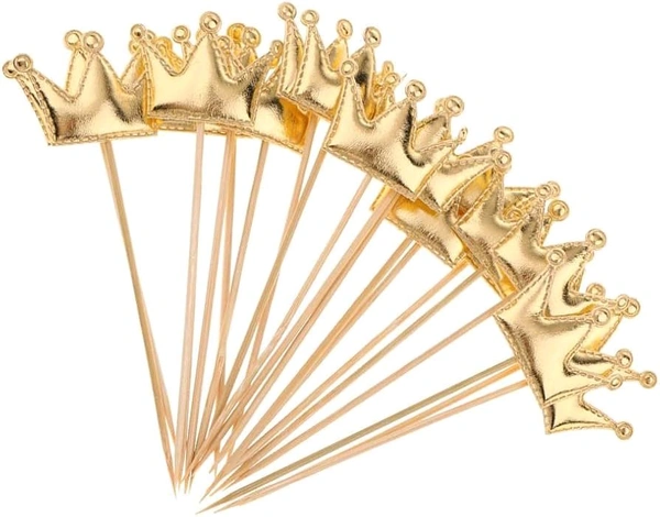 Crown Stick Topper  - Gold, 10 Pcs Pack