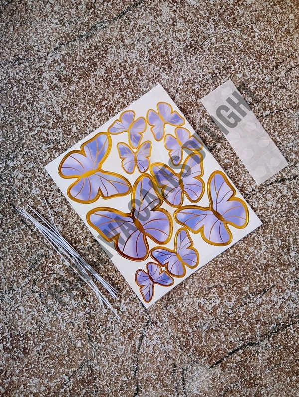 BUTTERFLIES WITH STRING - Purple Gold Lines, 1 Pkt