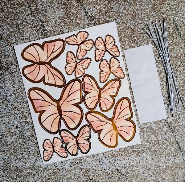 BUTTERFLIES WITH STRING - 1 Pkt, Peach Textured