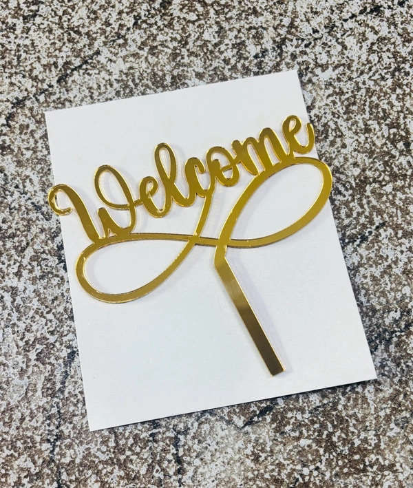 ACRYLIC TOPPER N - 226 Welcome, Gold, 5 Inches