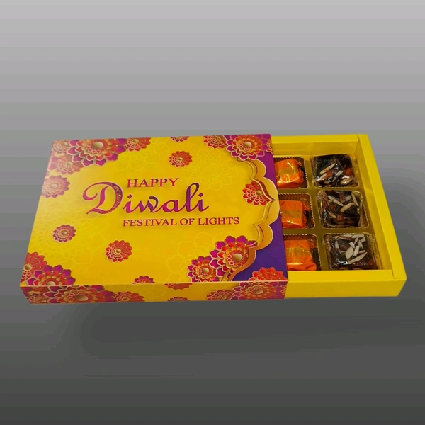 12 Cavity Diwali Slider Box With Cavity  - 10 Pcs Pack, Yellow