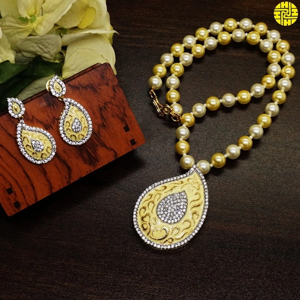 Classic Designer Pearl With Meena Work Pendant Set - F-219