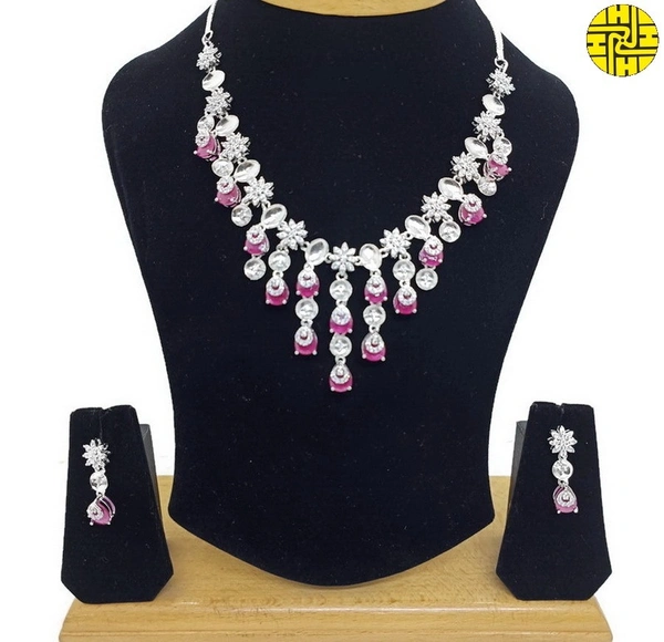 Elegant Ruby Cz Necklace Set - Hnc-003j