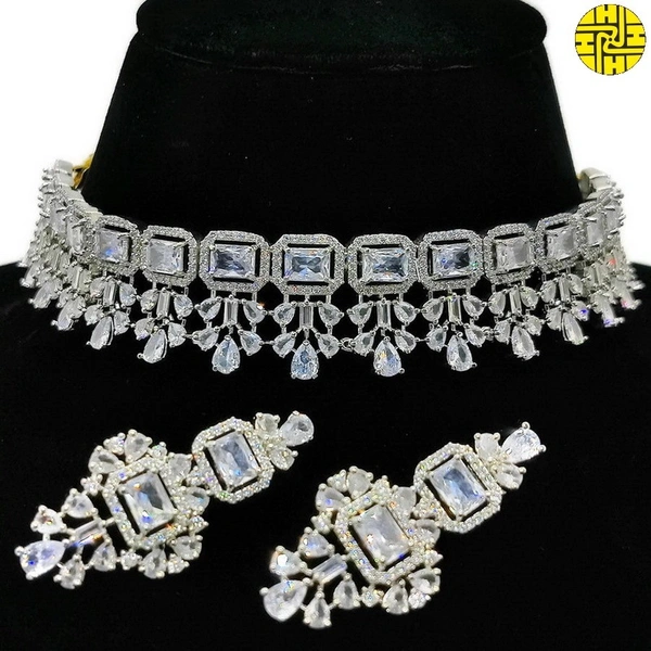 Glamorous Choker White Cz Necklace Set - Hnc-019a