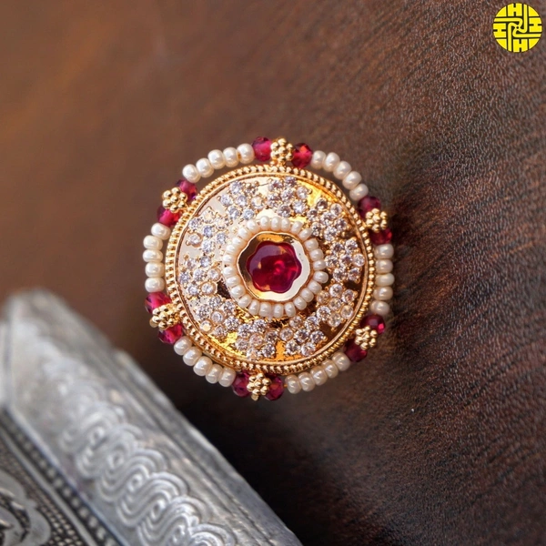 Beautiful Rose Gold Kundan CZ Ruby Ring - smr-101rb