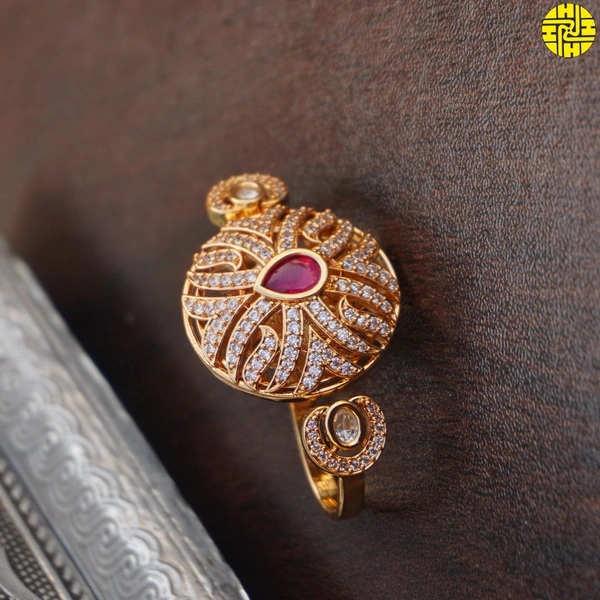Real Look Cocktail Rose Gold Kundan CZ Ruby Ring - smr-106rb
