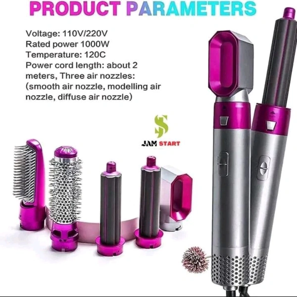 5 in 1 Hair Styler - Hair Dryer - Hot Air Brush Styler and Volumizer - Hair Straightener Curler 