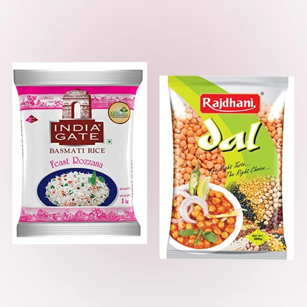 India Gate Basmati Rozana Rice + Rajdhani Masoor Malka 