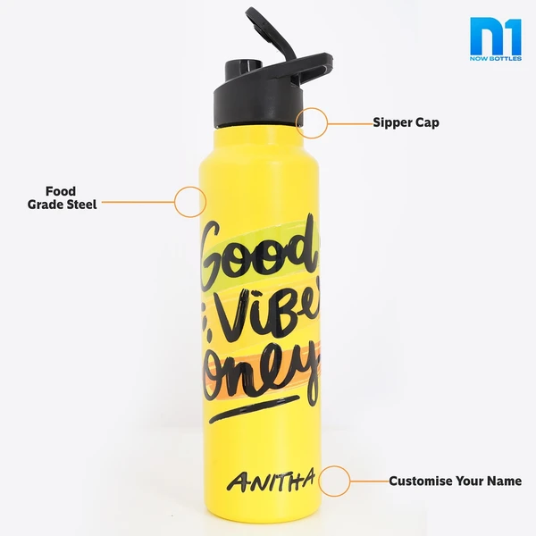 Customised Stainless Steel Water Bottle -Yellow (304 Food Grade) - Yellow