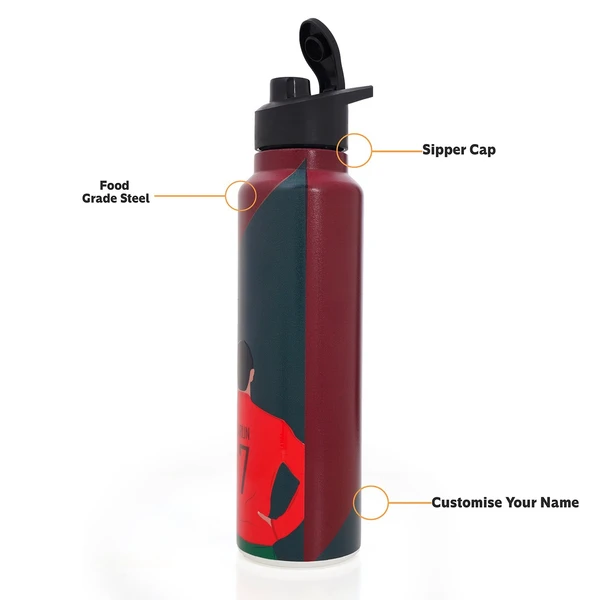 Customised Stainless Steel Water Bottle -Red FootBall (304 Food Grade) - Red