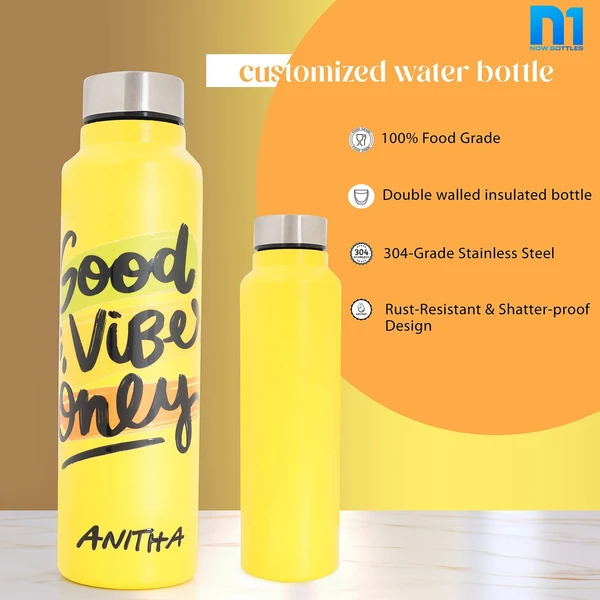 Customised Stainless Steel Water Bottle -Yellow (304 Food Grade) - Yellow