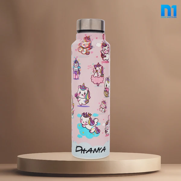 Customised Stainless Steel Water Bottle -Pink Unicorn (304 Food Grade) - Pink