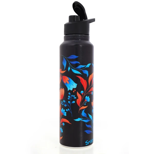 Customised Stainless Steel Water Bottle -Black Floral (304 Food Grade)