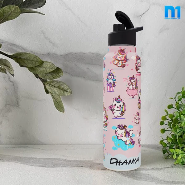 Customised Stainless Steel Water Bottle -Pink Unicorn (304 Food Grade) - Pink