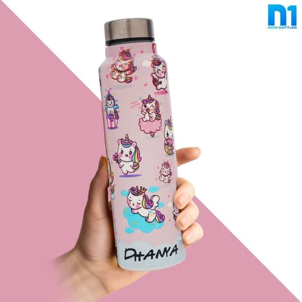 Customised Stainless Steel Water Bottle -Pink Unicorn (304 Food Grade) - Pink