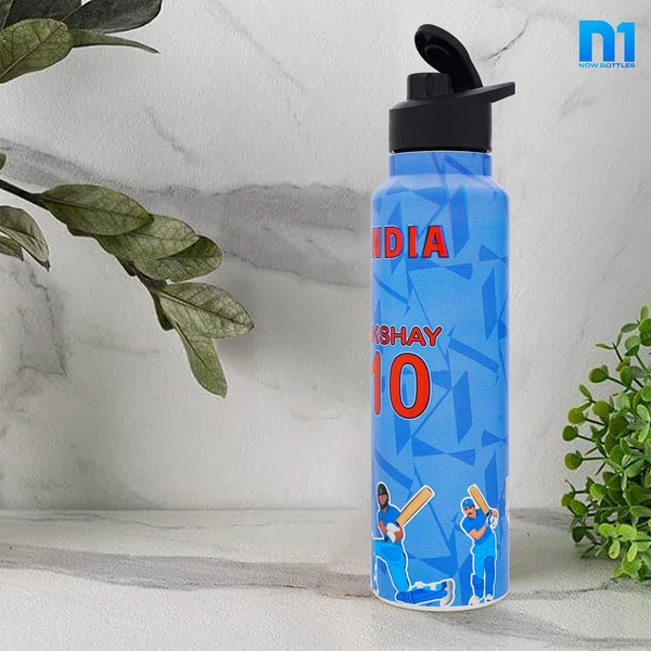 Customised Stainless Steel Water Bottle -Blue Indian Team (304 Food Grade) - Blue