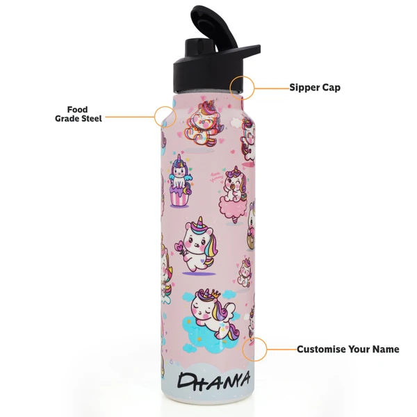 Customised Stainless Steel Water Bottle -Pink Unicorn (304 Food Grade)