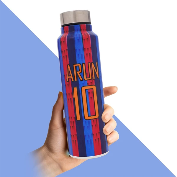 Customised Stainless Steel Water Bottle -Blue Football (304 Food Grade) - Blue