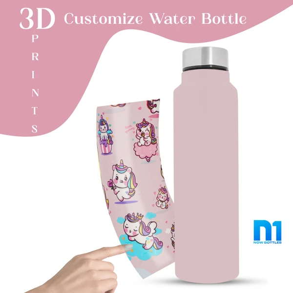 Customised Stainless Steel Water Bottle -Pink Unicorn (304 Food Grade) - Pink